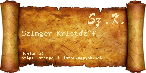 Szinger Kristóf névjegykártya