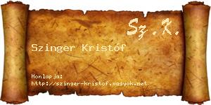 Szinger Kristóf névjegykártya